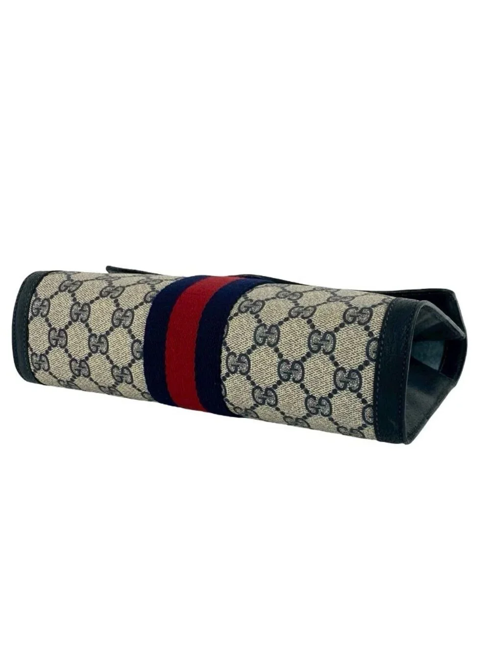 Gucci Vintage Sherry Line GG Logo Pattern Leather Clutch Navy
